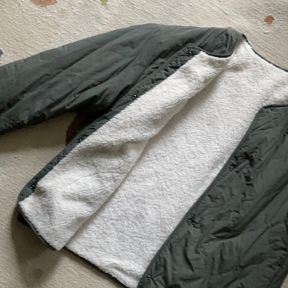 Green Faux Sherpa Lined Utility Jacket